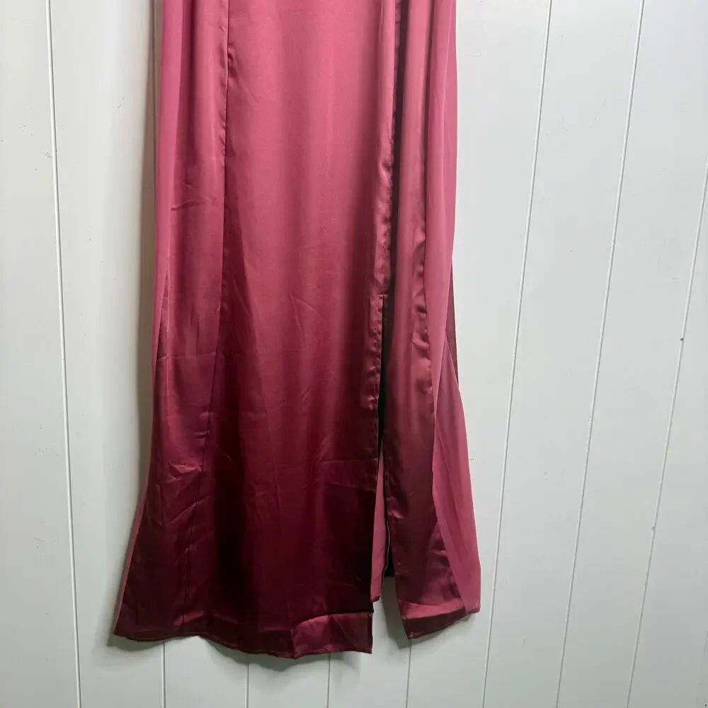 Free People maxi dress in satin maxi slip side slit boho evening long Large